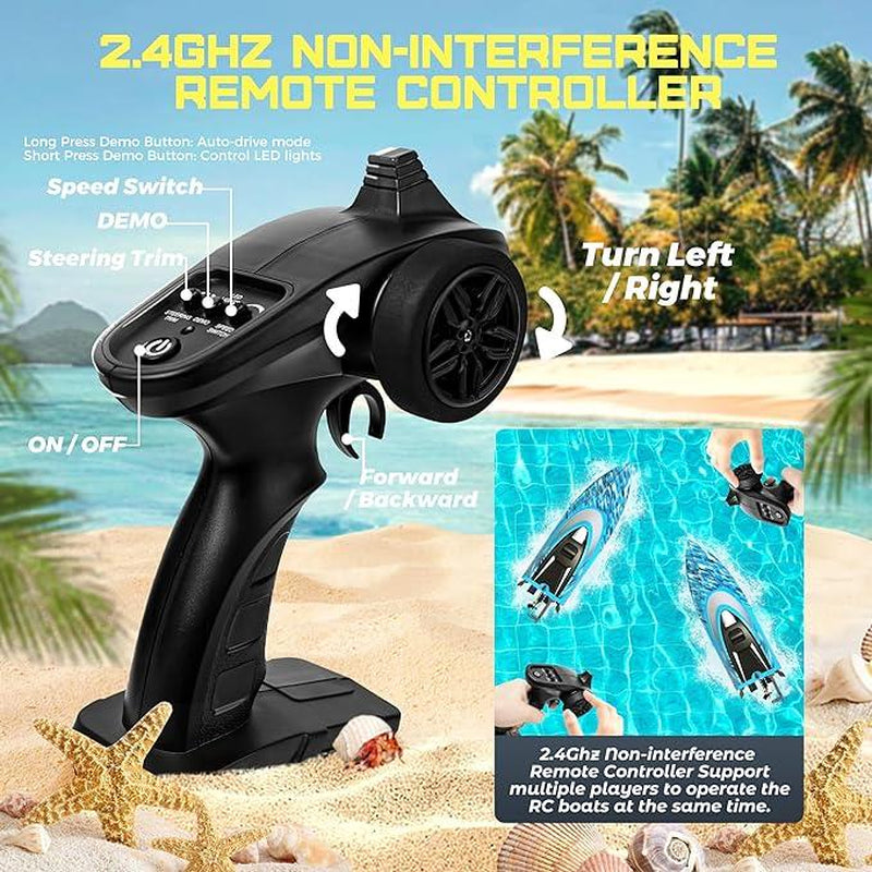 BEZGAR TX124 RC Boat, Brushless Remote Control Boat for Adults, Pool Toys and Water Toys, Fast Speed RC Boat 35+ KPH, Ideal Gifts for Children with 2000Mah Rechargeable Battery for Age 4+ Fast Speed RC Self-Righting Boat