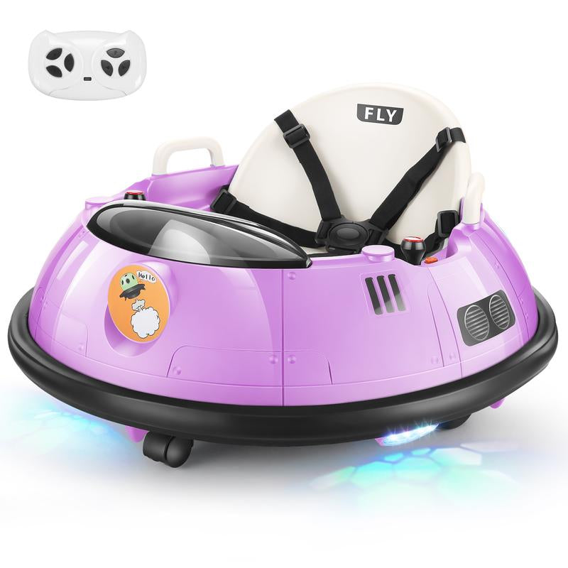 Hikole Ride-Ons Toys Bumper Car with Remote Control for Toddlers - 12V Battery Power, 3 Speeds, 360 Degree Spin, LED Lights, Safety Belt