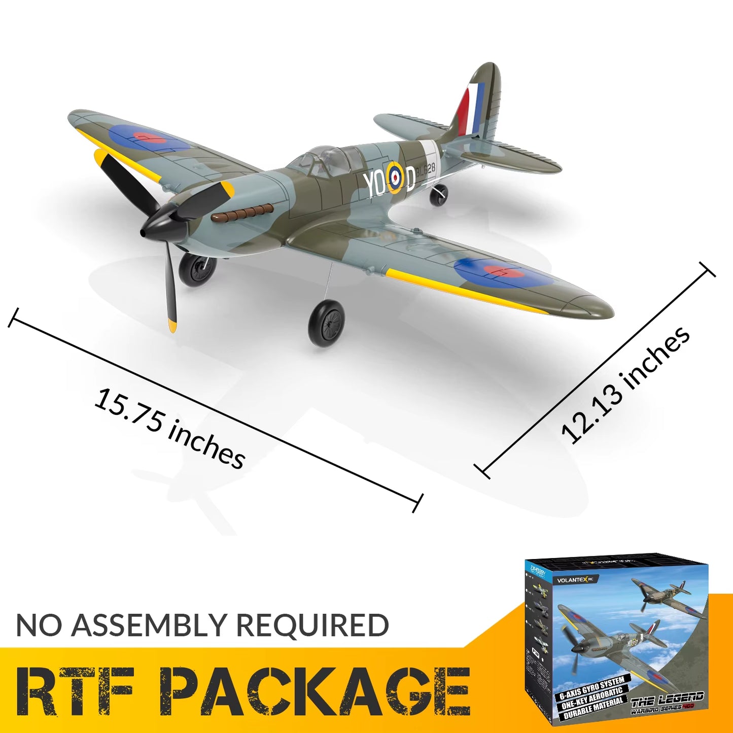 Volantex New Spitfire RC Plane EPP 400Mm Wingspan RC Fighter One Key Aerobatic 2.4G 4CH RTF Warbird Plane