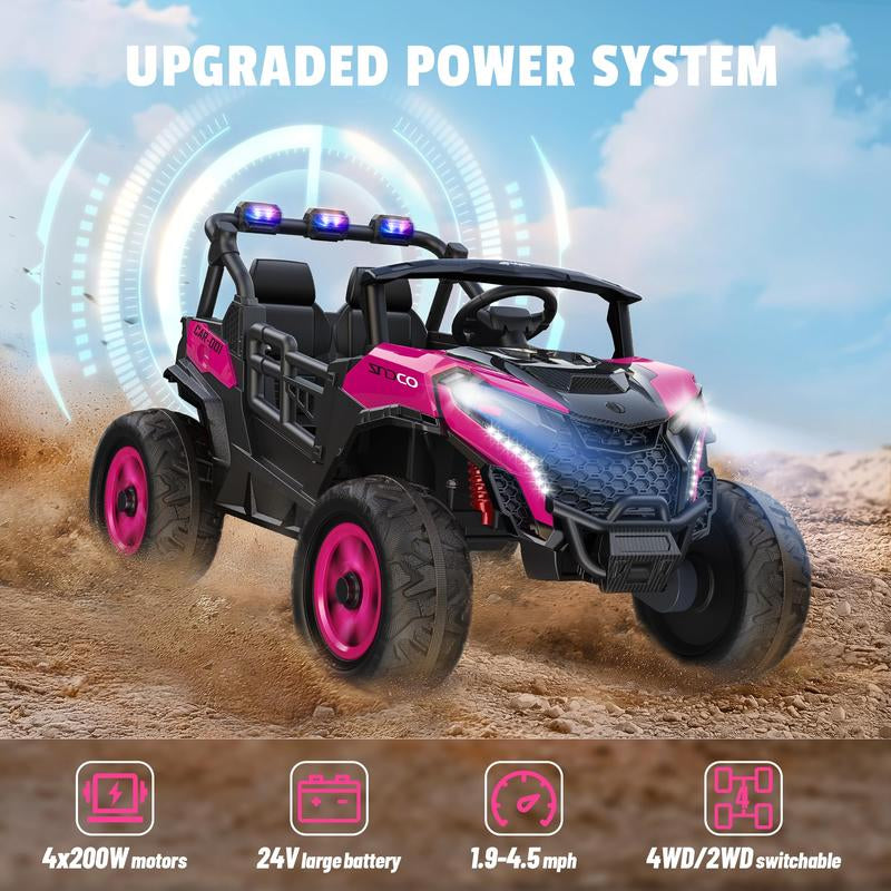 24V 2 Seater Ride on Car Truck, 4X200W, EVA Tires, 4WD/2WD, Rainbow Lights, Remote Control, Shock Absorbers, Bluetooth, Ride on UTV Toy for Kids Atv