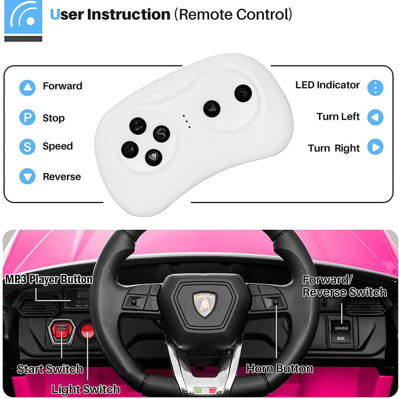 Coclub Lamborghini Urus 12V Electric Powered Ride on Car Toys for Girls Boys, Pink Kids Electric Vehicles Ride on Toys with Remote Control, Foot Pedal, MP3 Player and LED Headlights, CL61, Gift for Boys and Girls