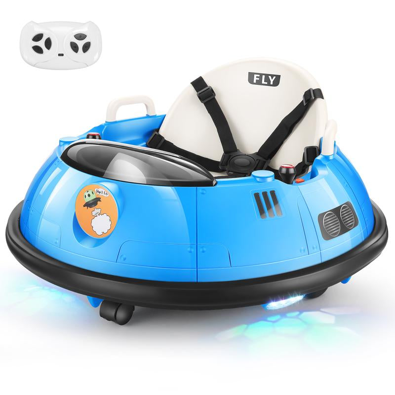 Hikole Ride-Ons Toys Bumper Car with Remote Control for Toddlers - 12V Battery Power, 3 Speeds, 360 Degree Spin, LED Lights, Safety Belt