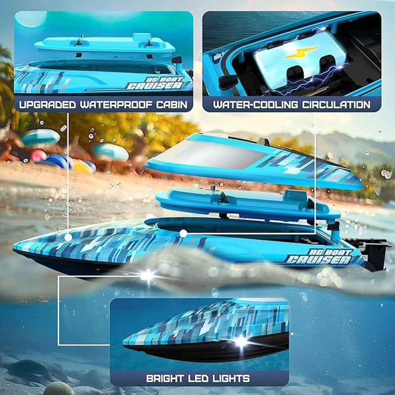 BEZGAR TX124 RC Boat, Brushless Remote Control Boat for Adults, Pool Toys and Water Toys, Fast Speed RC Boat 35+ KPH, Ideal Gifts for Children with 2000Mah Rechargeable Battery for Age 4+ Fast Speed RC Self-Righting Boat