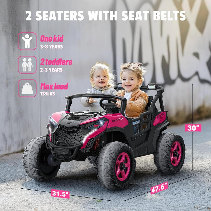 24V 2 Seater Ride on Car Truck, 4X200W, EVA Tires, 4WD/2WD, Rainbow Lights, Remote Control, Shock Absorbers, Bluetooth, Ride on UTV Toy for Kids Atv