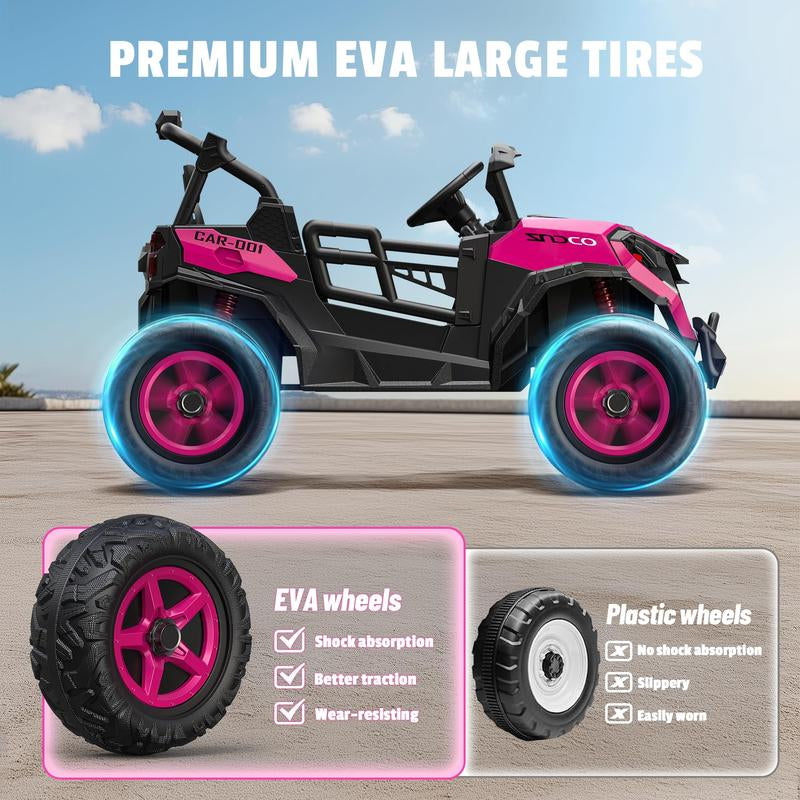 24V 2 Seater Ride on Car Truck, 4X200W, EVA Tires, 4WD/2WD, Rainbow Lights, Remote Control, Shock Absorbers, Bluetooth, Ride on UTV Toy for Kids Atv