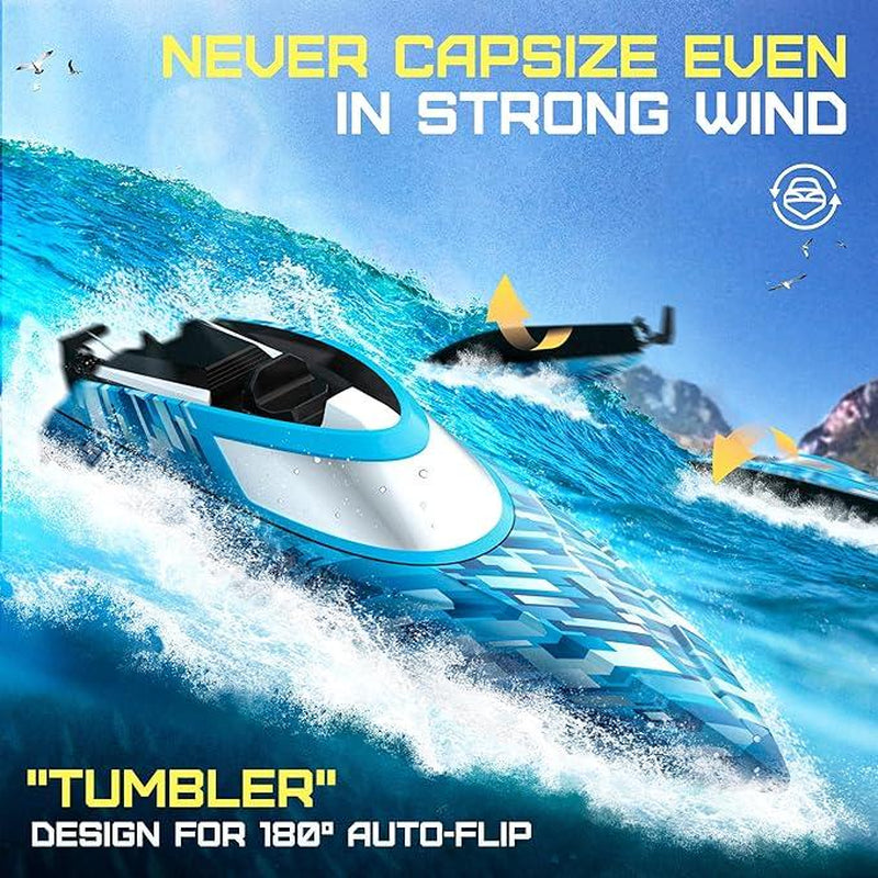 BEZGAR TX124 RC Boat, Brushless Remote Control Boat for Adults, Pool Toys and Water Toys, Fast Speed RC Boat 35+ KPH, Ideal Gifts for Children with 2000Mah Rechargeable Battery for Age 4+ Fast Speed RC Self-Righting Boat