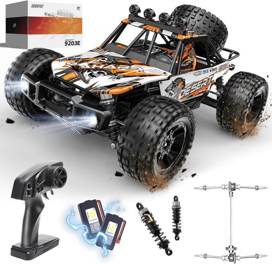 DEERC 1:10 Scale RC Monster Truck, 48KM/H Speed 4X4 Hobby RC Car with Lights, 2 Rechargeable Batteries, 2.4 Ghz All Terrain Car Toys for 30Mins Fun