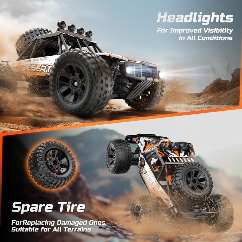 DEERC 1:10 Scale RC Monster Truck, 48KM/H Speed 4X4 Hobby RC Car with Lights, 2 Rechargeable Batteries, 2.4 Ghz All Terrain Car Toys for 30Mins Fun