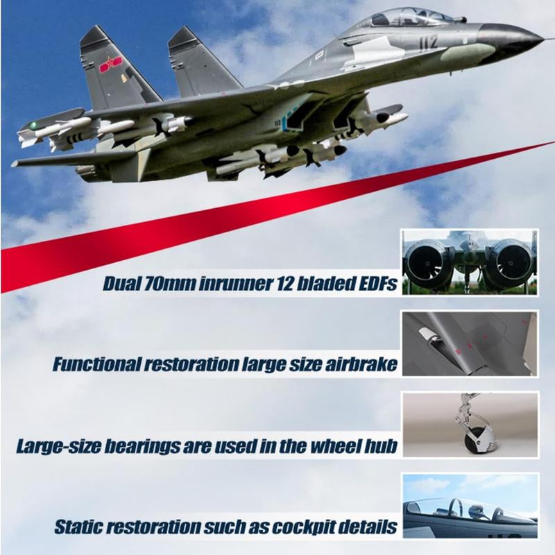 Fms RC Airplane Jet Rc Planes for Adults Rc Jet Plane 70Mm EDF J-11 Twin Hobby Rc Airplanes PNP (No Radio, Battery, Charger)
