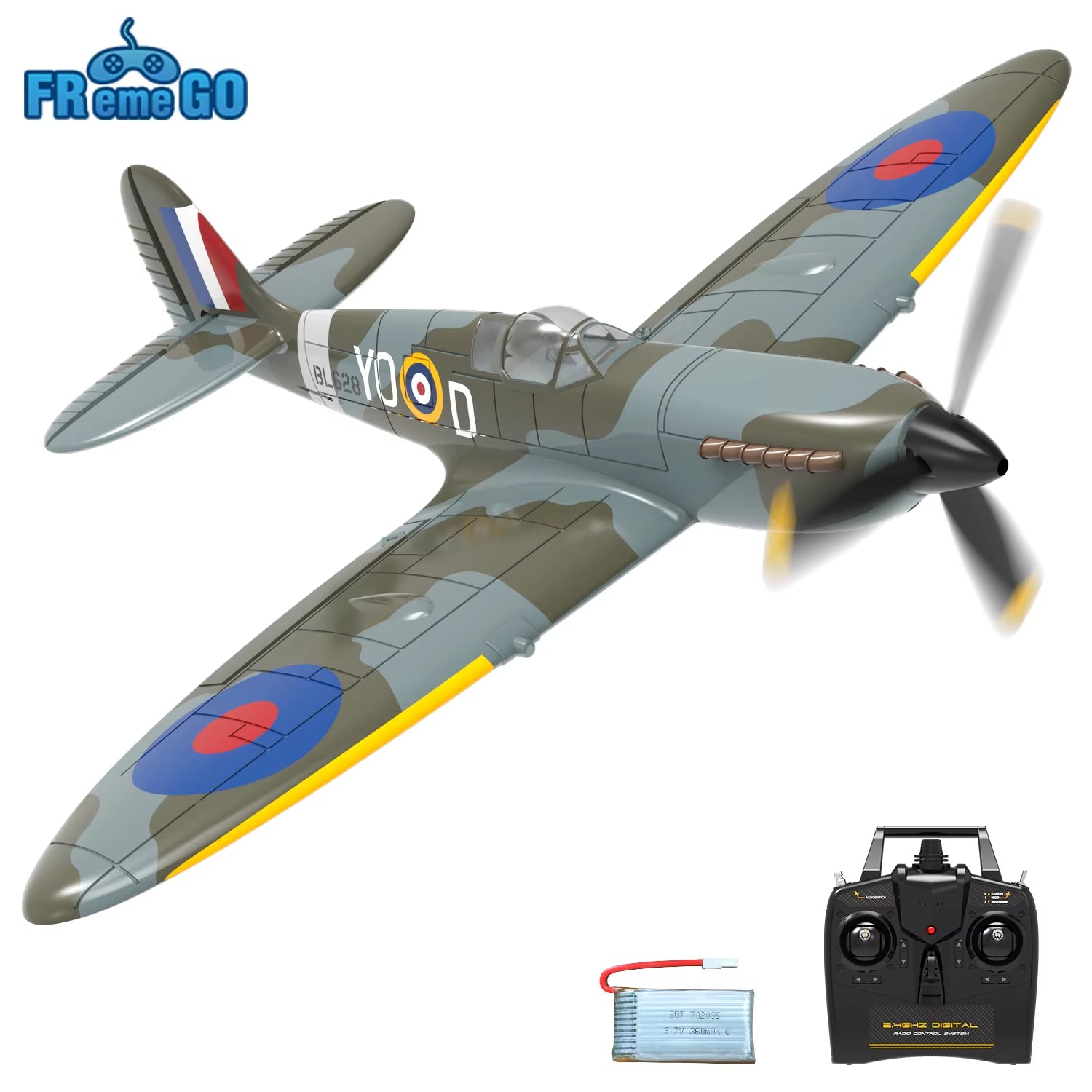 Volantex New Spitfire RC Plane EPP 400Mm Wingspan RC Fighter One Key Aerobatic 2.4G 4CH RTF Warbird Plane
