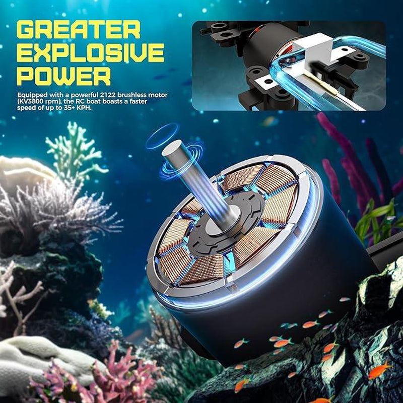 BEZGAR TX124 RC Boat, Brushless Remote Control Boat for Adults, Pool Toys and Water Toys, Fast Speed RC Boat 35+ KPH, Ideal Gifts for Children with 2000Mah Rechargeable Battery for Age 4+ Fast Speed RC Self-Righting Boat