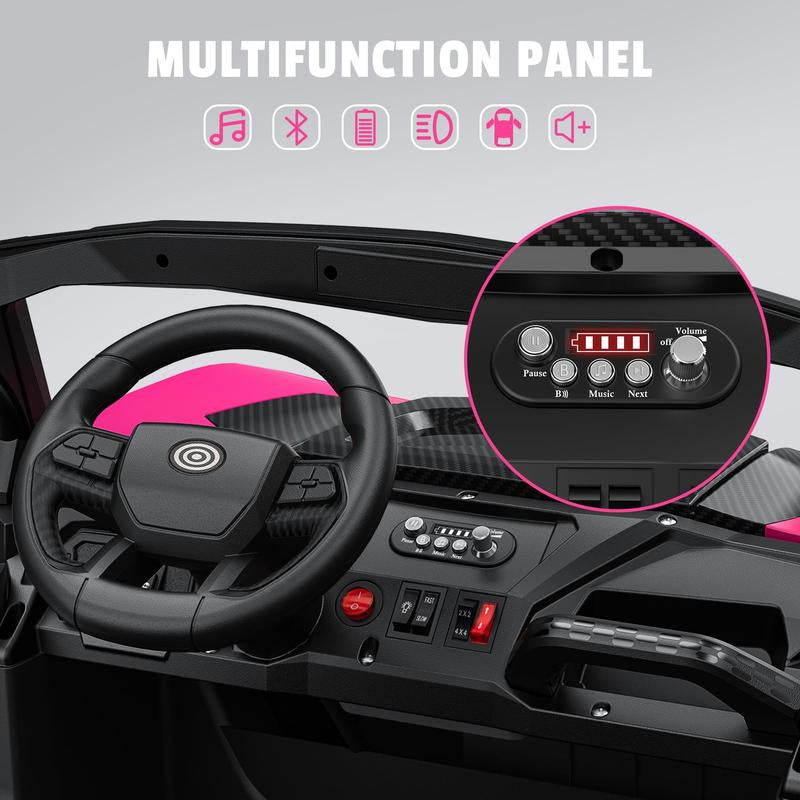 24V 2 Seater Ride on Car Truck, 4X200W, EVA Tires, 4WD/2WD, Rainbow Lights, Remote Control, Shock Absorbers, Bluetooth, Ride on UTV Toy for Kids Atv