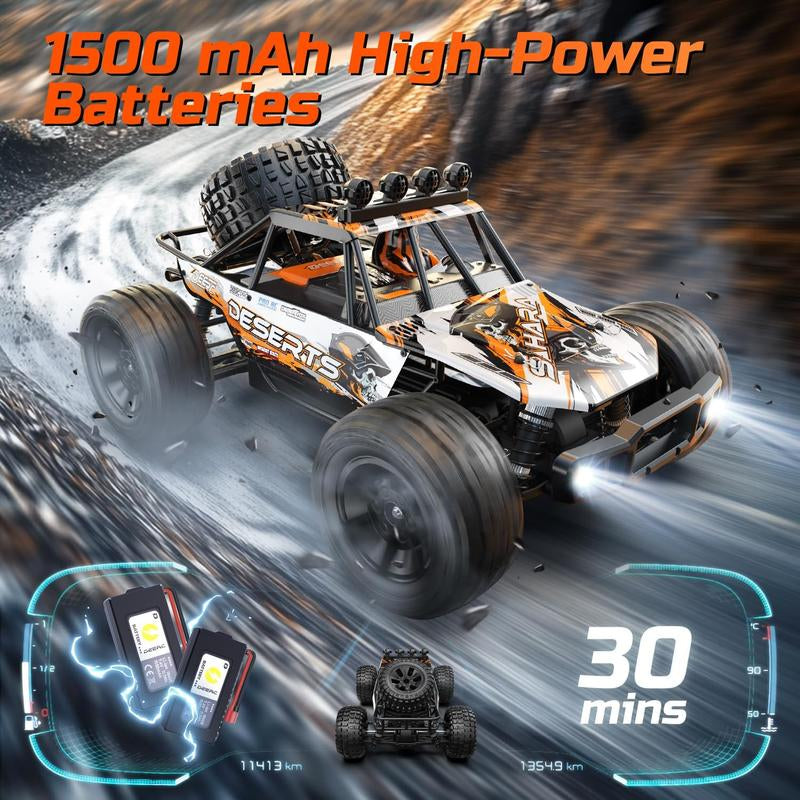 DEERC 1:10 Scale RC Monster Truck, 48KM/H Speed 4X4 Hobby RC Car with Lights, 2 Rechargeable Batteries, 2.4 Ghz All Terrain Car Toys for 30Mins Fun
