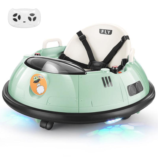 Hikole Ride-Ons Toys Bumper Car with Remote Control for Toddlers - 12V Battery Power, 3 Speeds, 360 Degree Spin, LED Lights, Safety Belt