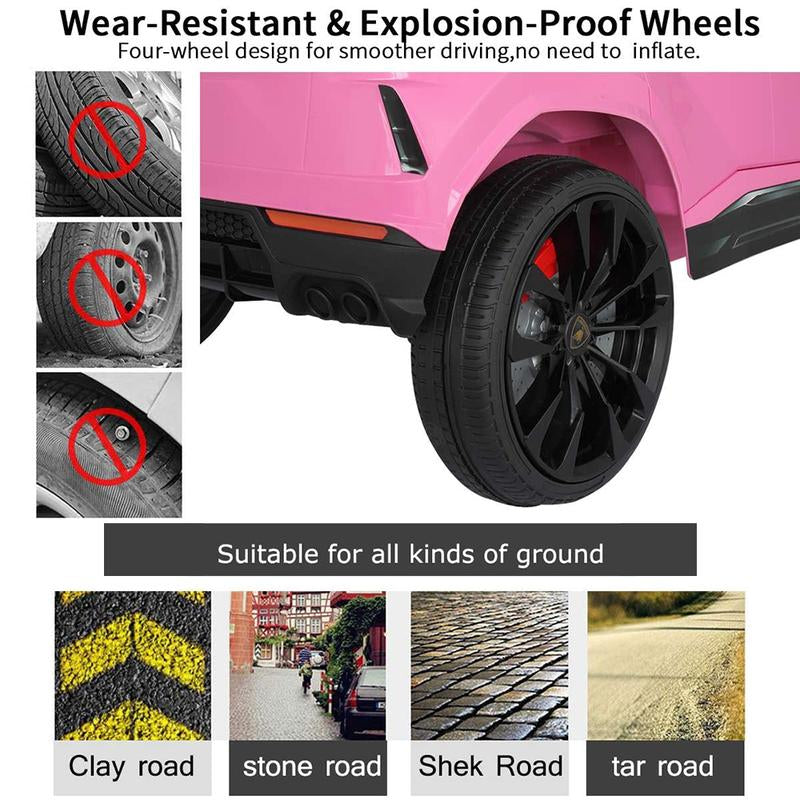 Coclub Lamborghini Urus 12V Electric Powered Ride on Car Toys for Girls Boys, Pink Kids Electric Vehicles Ride on Toys with Remote Control, Foot Pedal, MP3 Player and LED Headlights, CL61, Gift for Boys and Girls