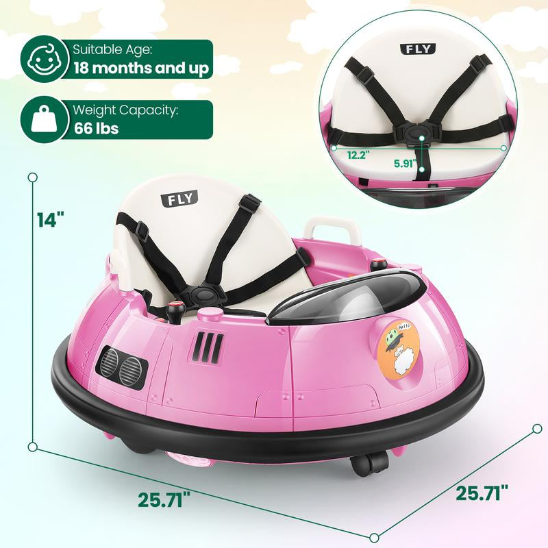 Hikole Ride-Ons Toys Bumper Car with Remote Control for Toddlers - 12V Battery Power, 3 Speeds, 360 Degree Spin, LED Lights, Safety Belt