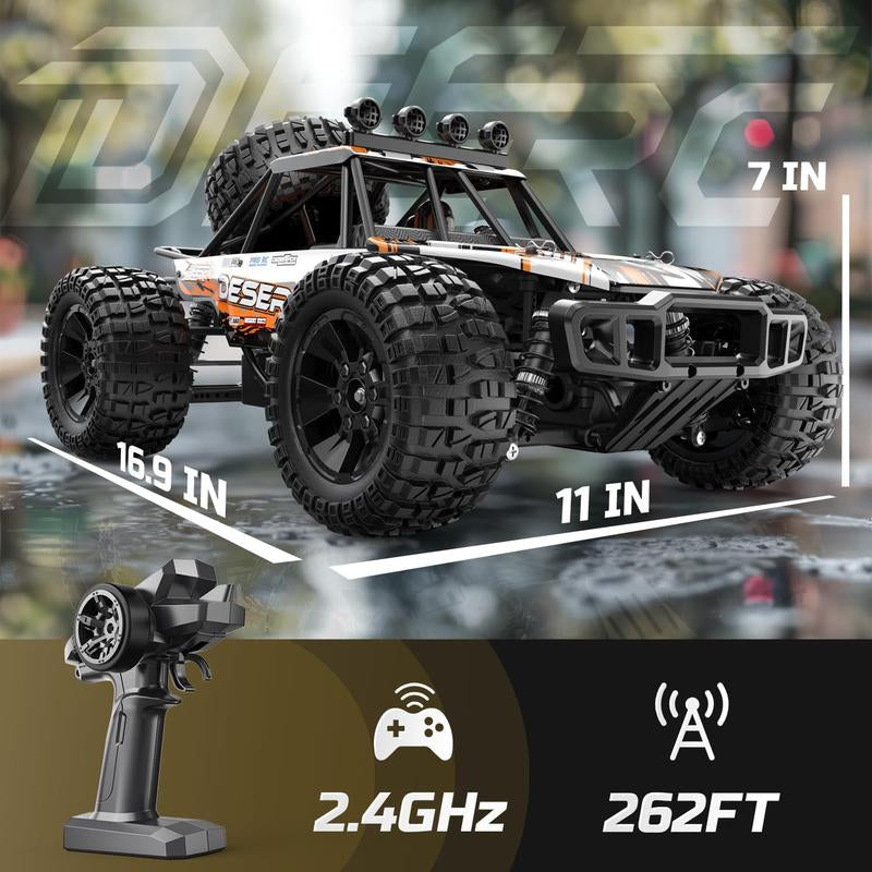 DEERC 1:10 Scale RC Monster Truck, 48KM/H Speed 4X4 Hobby RC Car with Lights, 2 Rechargeable Batteries, 2.4 Ghz All Terrain Car Toys for 30Mins Fun