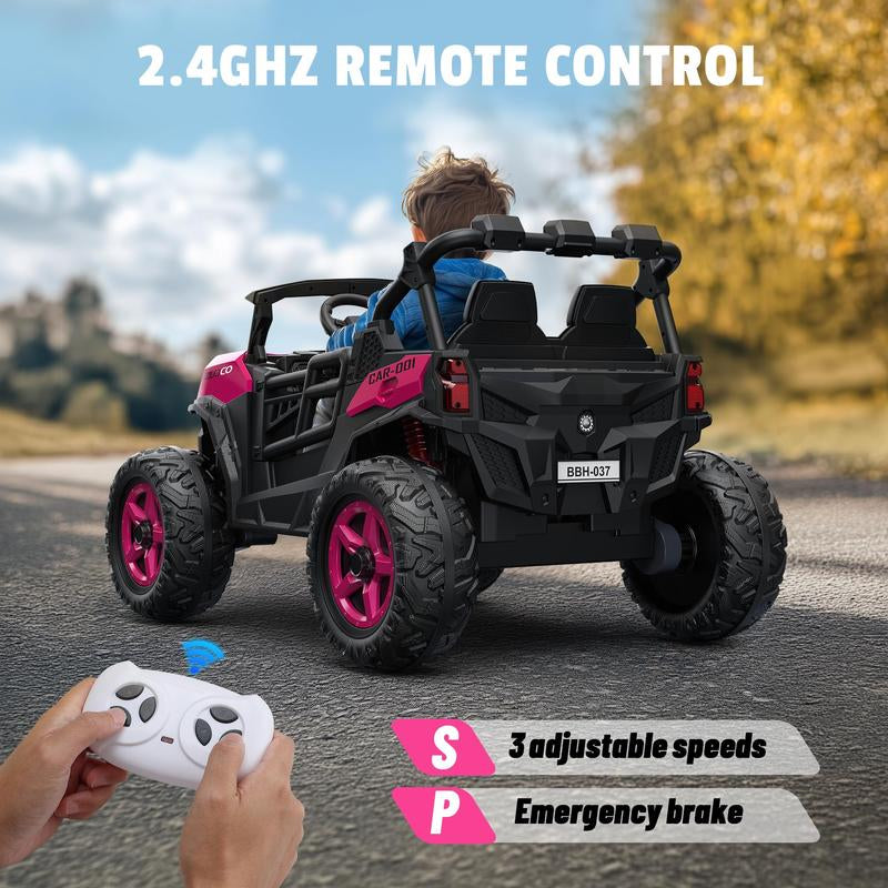 24V 2 Seater Ride on Car Truck, 4X200W, EVA Tires, 4WD/2WD, Rainbow Lights, Remote Control, Shock Absorbers, Bluetooth, Ride on UTV Toy for Kids Atv