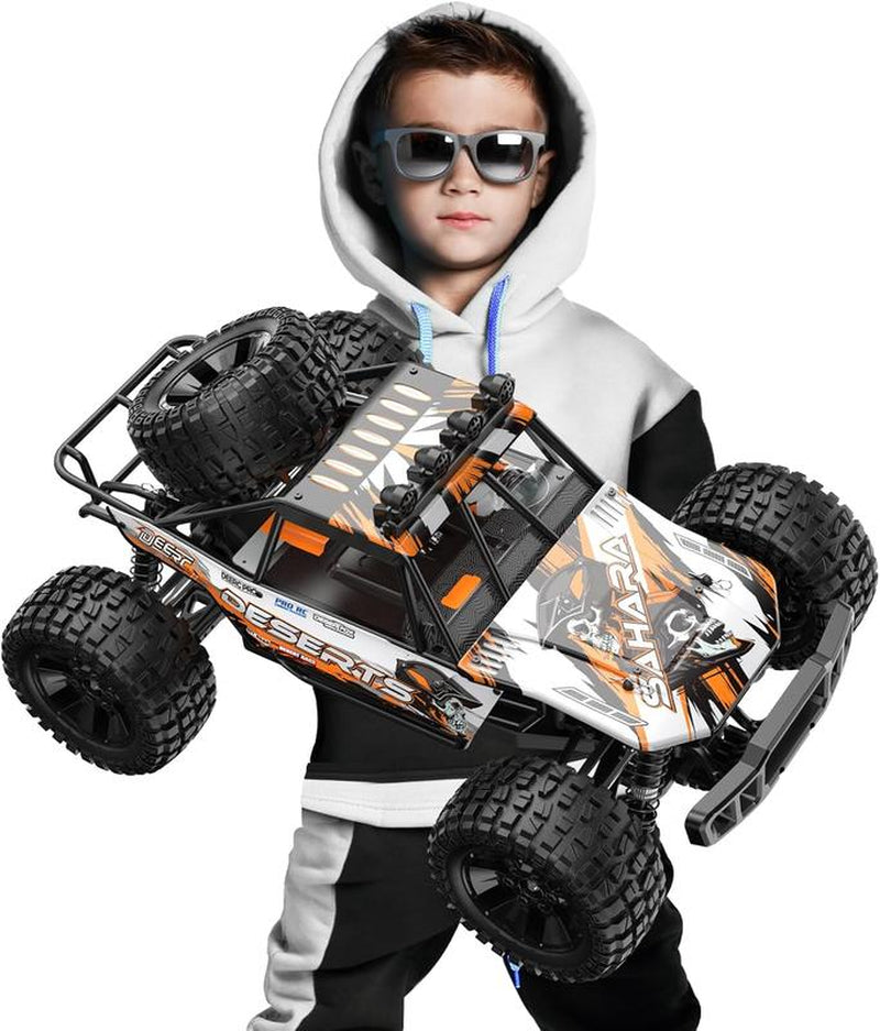 DEERC 1:10 Scale RC Monster Truck, 48KM/H Speed 4X4 Hobby RC Car with Lights, 2 Rechargeable Batteries, 2.4 Ghz All Terrain Car Toys for 30Mins Fun